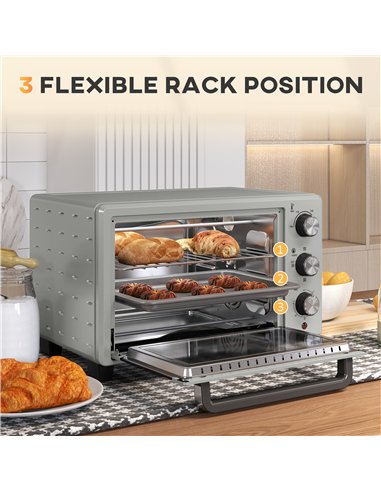 HOMCOM 21L Mini Countertop Oven, 100°C-230°C Adjustable Temp - Silver Tone