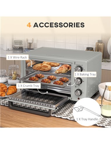HOMCOM 21L Mini Countertop Oven, 100°C-230°C Adjustable Temp - Silver Tone