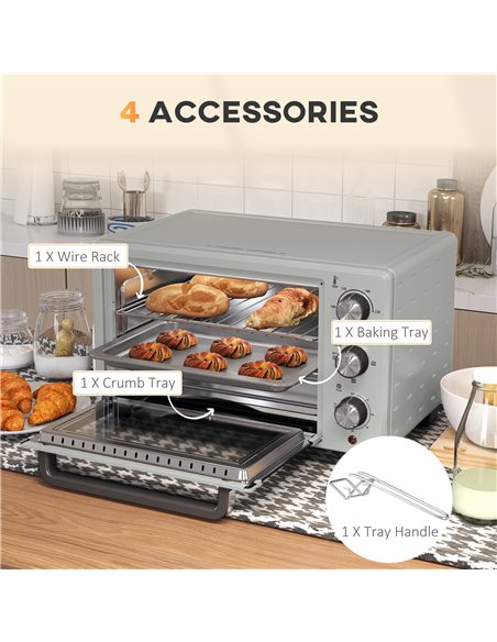 HOMCOM 21L Mini Countertop Oven, 100°C-230°C Adjustable Temp - Silver Tone - pic 131822 | FastDaddyshop