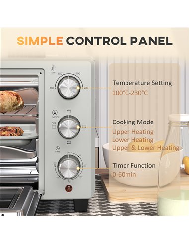 HOMCOM 21L Mini Countertop Oven, 100°C-230°C Adjustable Temp - Silver Tone