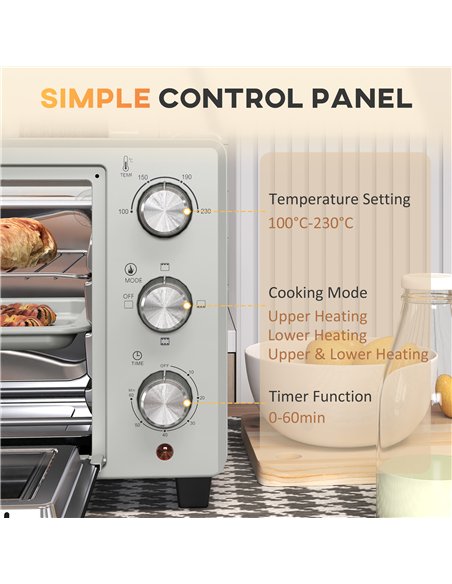 HOMCOM 21L Mini Countertop Oven, 100°C-230°C Adjustable Temp - Silver Tone - pic 131823 | FastDaddyshop