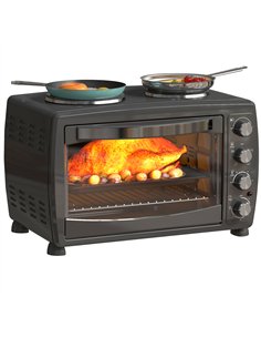 HOMCOM 36L Small Oven with 2 Hot Plates, Countertop Toaster Oven, Grill, Roast, Bake, Boil, with Timer, Adjustable Temperature, 