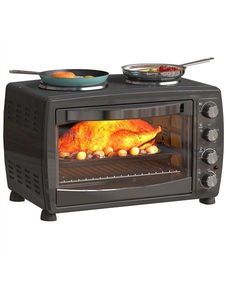HOMCOM 36L Small Oven with 2 Hot Plates, Countertop Toaster Oven, Grill, Roast, Bake, Boil, with Timer, Adjustable Temperature,  - pic 131826 | FastDaddyshop