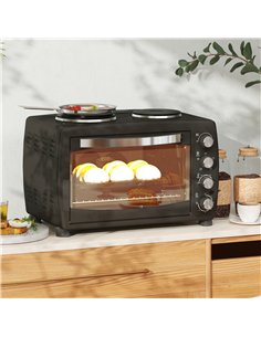 HOMCOM 36L Small Oven with 2 Hot Plates, Countertop Toaster Oven, Grill, Roast, Bake, Boil, with Timer, Adjustable Temperature,  2