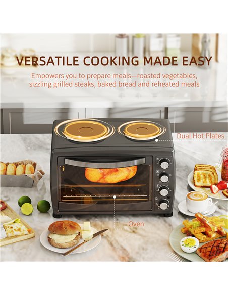 HOMCOM 36L Small Oven with 2 Hot Plates, Countertop Toaster Oven, Grill, Roast, Bake, Boil, with Timer, Adjustable Temperature,  - pic 131829 | FastDaddyshop