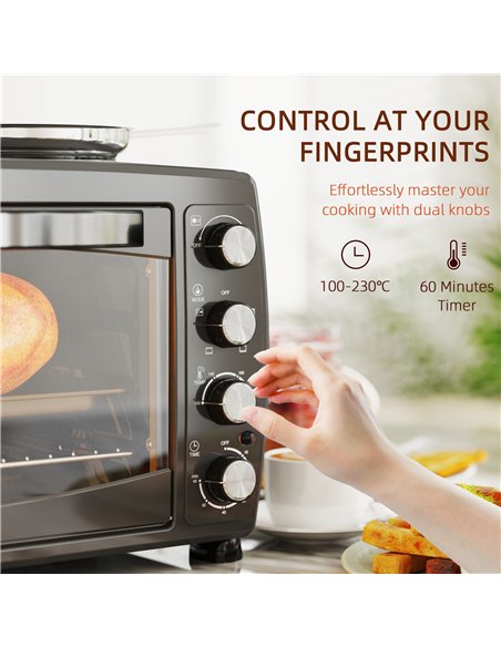 HOMCOM 36L Small Oven with 2 Hot Plates, Countertop Toaster Oven, Grill, Roast, Bake, Boil, with Timer, Adjustable Temperature,  - pic 131831 | FastDaddyshop