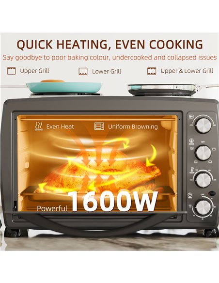HOMCOM 36L Small Oven with 2 Hot Plates, Countertop Toaster Oven, Grill, Roast, Bake, Boil, with Timer, Adjustable Temperature,  - pic 131832 | FastDaddyshop