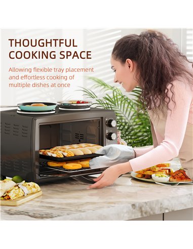HOMCOM 36L Small Oven with 2 Hot Plates, Countertop Toaster Oven, Grill, Roast, Bake, Boil, with Timer, Adjustable Temperature, 