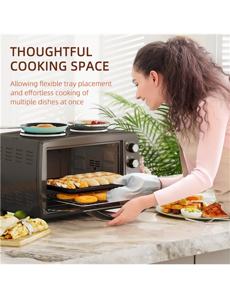 HOMCOM 36L Small Oven with 2 Hot Plates, Countertop Toaster Oven, Grill, Roast, Bake, Boil, with Timer, Adjustable Temperature,  - pic 131833 | FastDaddyshop