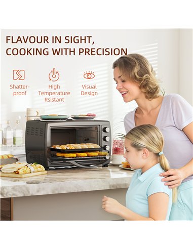 HOMCOM 36L Small Oven with 2 Hot Plates, Countertop Toaster Oven, Grill, Roast, Bake, Boil, with Timer, Adjustable Temperature, 