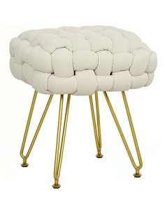 HOMCOM Velvet-Feel Bold Woven Footstool - Cream White