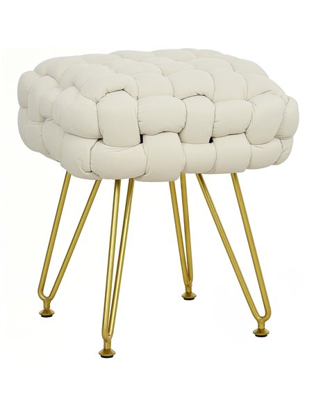 HOMCOM Velvet-Feel Bold Woven Footstool - Cream White - pic 131835 | FastDaddyshop