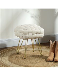 HOMCOM Velvet-Feel Bold Woven Footstool - Cream White 2