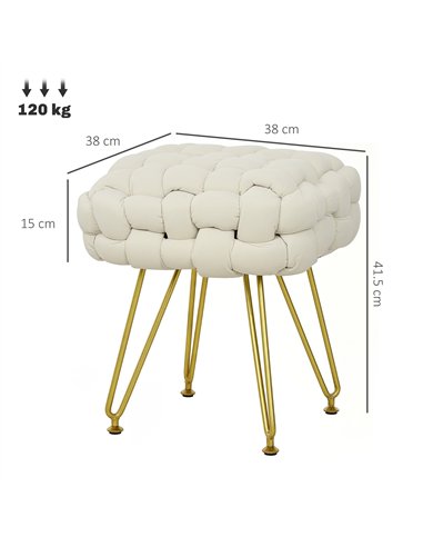 HOMCOM Velvet-Feel Bold Woven Footstool - Cream White