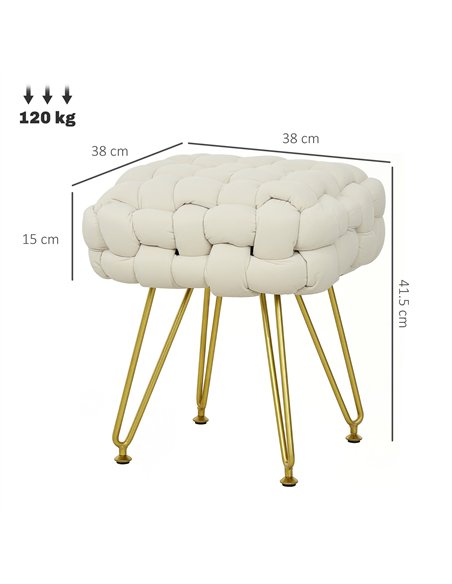 HOMCOM Velvet-Feel Bold Woven Footstool - Cream White - pic 131837 | FastDaddyshop