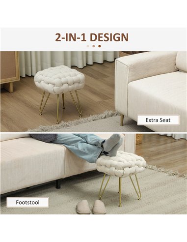 HOMCOM Velvet-Feel Bold Woven Footstool - Cream White