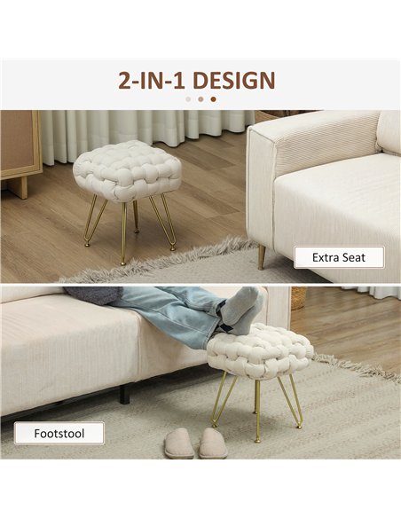 HOMCOM Velvet-Feel Bold Woven Footstool - Cream White - pic 131839 | FastDaddyshop
