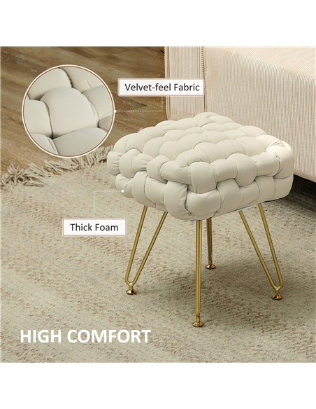 HOMCOM Velvet-Feel Bold Woven Footstool - Cream White - pic 131840 | FastDaddyshop