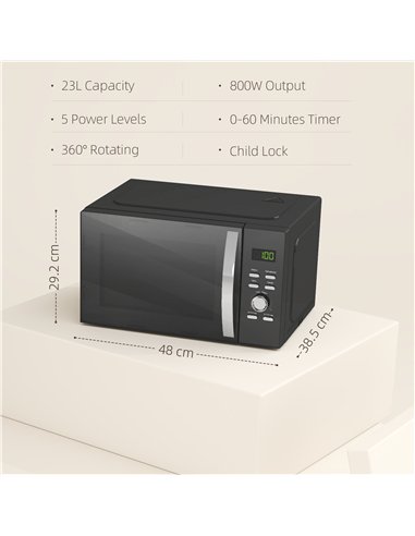 HOMCOM 23L 800W Microwave Oven, Digital Solo Microwave with 5 Power Levels, Automatic Defrost, 8 Auto Cook Menus, 60 Minutes Tim