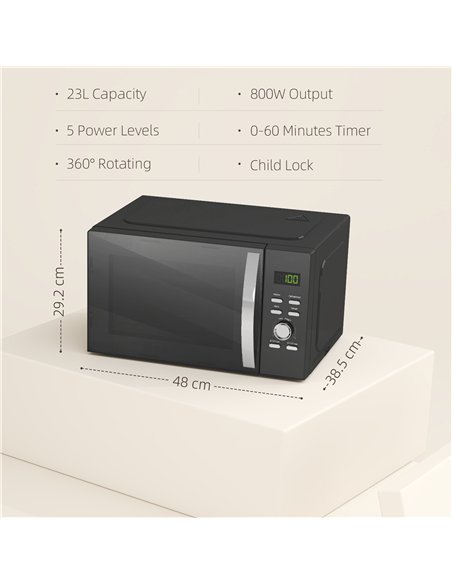 HOMCOM 23L 800W Microwave Oven, Digital Solo Microwave with 5 Power Levels, Automatic Defrost, 8 Auto Cook Menus, 60 Minutes Tim - pic 131855 | FastDaddyshop