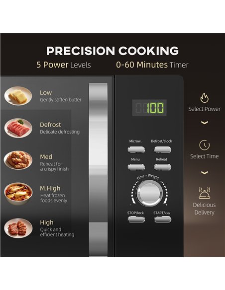 HOMCOM 23L 800W Microwave Oven, Digital Solo Microwave with 5 Power Levels, Automatic Defrost, 8 Auto Cook Menus, 60 Minutes Tim - pic 131857 | FastDaddyshop