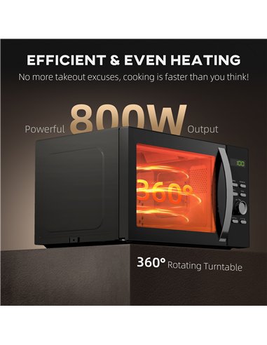 HOMCOM 23L 800W Microwave Oven, Digital Solo Microwave with 5 Power Levels, Automatic Defrost, 8 Auto Cook Menus, 60 Minutes Tim
