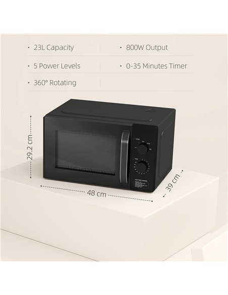 HOMCOM 23L 800W Microwave Oven, Solo Manual Microwave with 5 Power Levels, Defrost, 35 Minutes Timer, Clock, Easy Clean, Small B - pic 131864 | FastDaddyshop