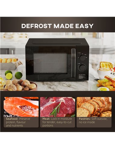 HOMCOM 23L 800W Microwave Oven, Solo Manual Microwave with 5 Power Levels, Defrost, 35 Minutes Timer, Clock, Easy Clean, Small B