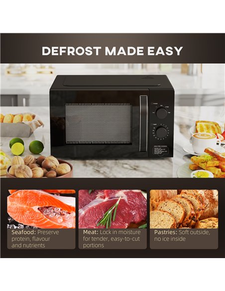 HOMCOM 23L 800W Microwave Oven, Solo Manual Microwave with 5 Power Levels, Defrost, 35 Minutes Timer, Clock, Easy Clean, Small B - pic 131866 | FastDaddyshop