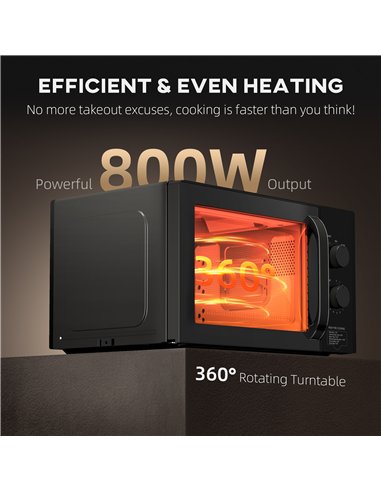 HOMCOM 23L 800W Microwave Oven, Solo Manual Microwave with 5 Power Levels, Defrost, 35 Minutes Timer, Clock, Easy Clean, Small B