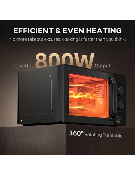 HOMCOM 23L 800W Microwave Oven, Solo Manual Microwave with 5 Power Levels, Defrost, 35 Minutes Timer, Clock, Easy Clean, Small B - pic 131867 | FastDaddyshop