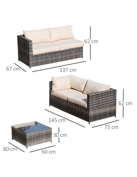 Outsunny Rattan Garden Furniture 4 Seater Outdoor Patio Corner Sofa Chair Set with Coffee Table Thick Cushions Beige - pic 13187 | FastDaddyshop