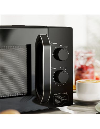 HOMCOM 23L 800W Microwave Oven, Solo Manual Microwave with 5 Power Levels, Defrost, 35 Minutes Timer, Clock, Easy Clean, Small B