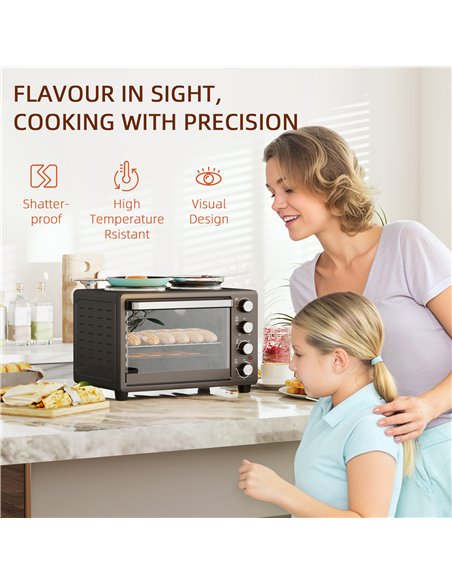 HOMCOM 28L Mini Oven with 2 Hot Plates, Countertop Toaster Oven, Grill, Roast, Bake, Boil, with Timer, Adjustable Temperature, E - pic 131879 | FastDaddyshop