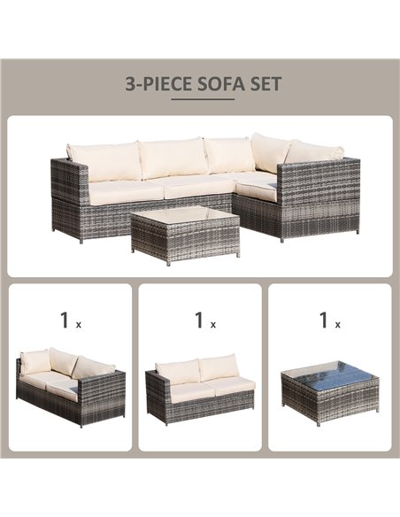 Outsunny Rattan Garden Furniture 4 Seater Outdoor Patio Corner Sofa Chair Set with Coffee Table Thick Cushions Beige - pic 13188 | FastDaddyshop