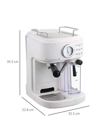 HOMCOM 5Pc Coffee Machine, Espresso & Cappuccino & Latte Maker with Milk Frothing Steamer, 1.5L Removable Water Tank, 2 Cups, 12