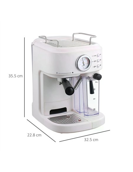 HOMCOM 5Pc Coffee Machine, Espresso & Cappuccino & Latte Maker with Milk Frothing Steamer, 1.5L Removable Water Tank, 2 Cups, 12 - pic 131882 | FastDaddyshop