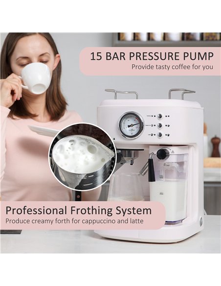 HOMCOM 5Pc Coffee Machine, Espresso & Cappuccino & Latte Maker with Milk Frothing Steamer, 1.5L Removable Water Tank, 2 Cups, 12 - pic 131884 | FastDaddyshop