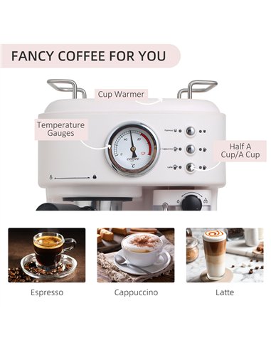 HOMCOM 5Pc Coffee Machine, Espresso & Cappuccino & Latte Maker with Milk Frothing Steamer, 1.5L Removable Water Tank, 2 Cups, 12