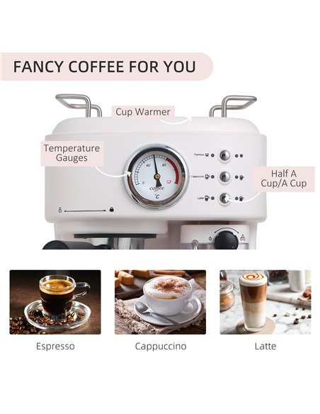 HOMCOM 5Pc Coffee Machine, Espresso & Cappuccino & Latte Maker with Milk Frothing Steamer, 1.5L Removable Water Tank, 2 Cups, 12 - pic 131885 | FastDaddyshop