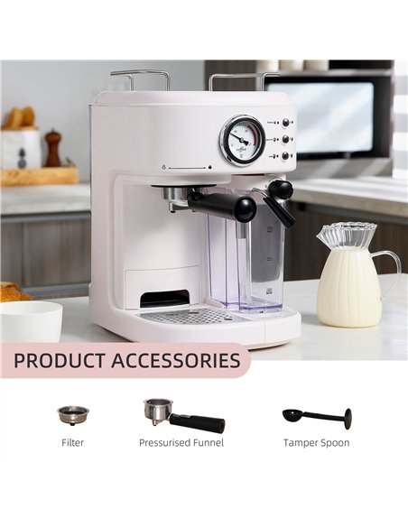 HOMCOM 5Pc Coffee Machine, Espresso & Cappuccino & Latte Maker with Milk Frothing Steamer, 1.5L Removable Water Tank, 2 Cups, 12 - pic 131886 | FastDaddyshop
