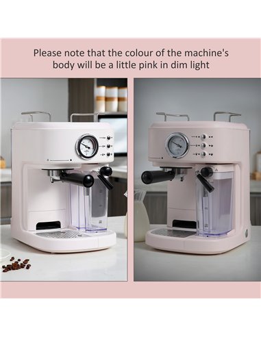HOMCOM 5Pc Coffee Machine, Espresso & Cappuccino & Latte Maker with Milk Frothing Steamer, 1.5L Removable Water Tank, 2 Cups, 12