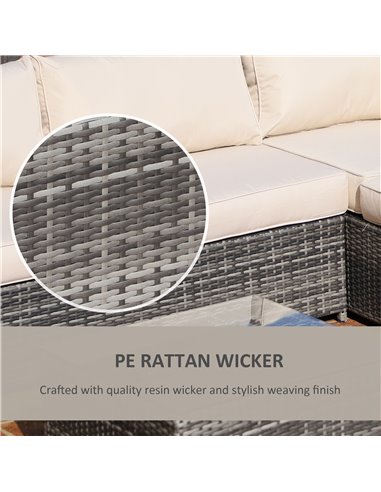 Outsunny Rattan Garden Furniture 4 Seater Outdoor Patio Corner Sofa Chair Set with Coffee Table Thick Cushions Beige