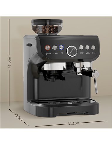 HOMCOM 15 Bar Coffee Machine, with Adjustable Grind, Steamer and Accessories