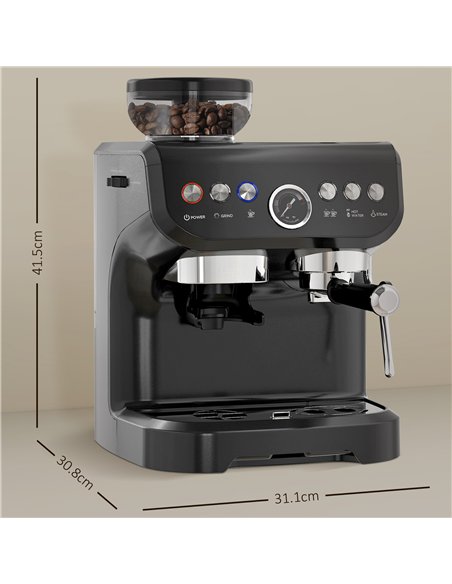 HOMCOM 15 Bar Coffee Machine, with Adjustable Grind, Steamer and Accessories - pic 131891 | FastDaddyshop