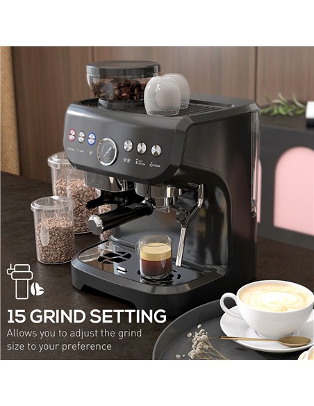 HOMCOM 15 Bar Coffee Machine, with Adjustable Grind, Steamer and Accessories - pic 131892 | FastDaddyshop
