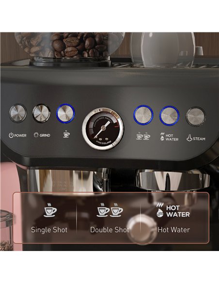 HOMCOM 15 Bar Coffee Machine, with Adjustable Grind, Steamer and Accessories - pic 131895 | FastDaddyshop