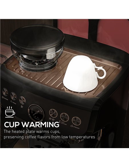 HOMCOM 15 Bar Coffee Machine, with Adjustable Grind, Steamer and Accessories - pic 131896 | FastDaddyshop