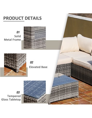 Outsunny Rattan Garden Furniture 4 Seater Outdoor Patio Corner Sofa Chair Set with Coffee Table Thick Cushions Beige