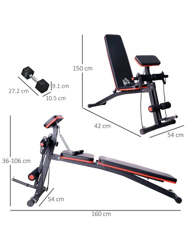 HOMCOM Adjustable Reclined Dumbbell Bench Weight Lifting Set Folding Sit Up Ab Bench Home Training Gym Multiuse Workout Exercise